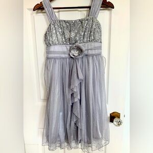 Girls silver sequins, glitter formal dress.